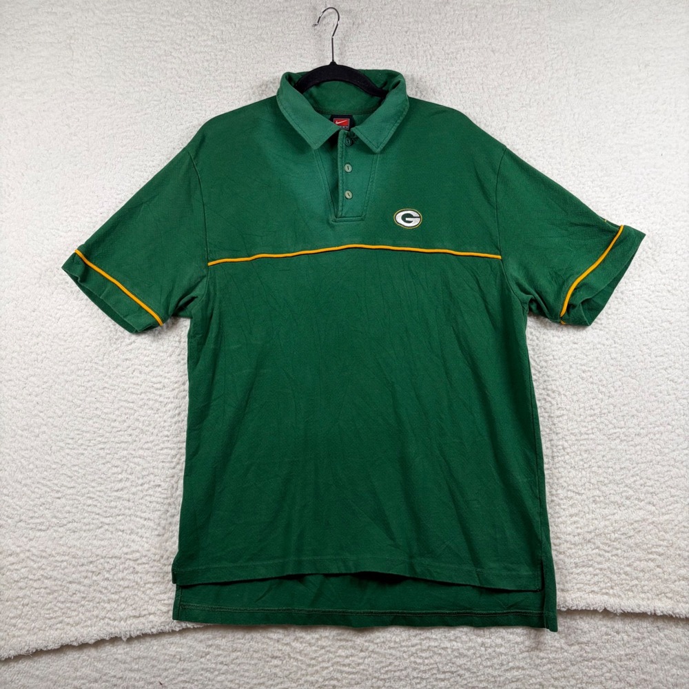 Nike Polo Shirt Mens Green Bay Packers NFL Logo Short Sleeve M Green Retro